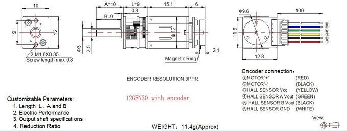 Encodeur futé de moteur servo de robot, moteur de vitesse de C.C N20 de 12mm avec l'encodeur